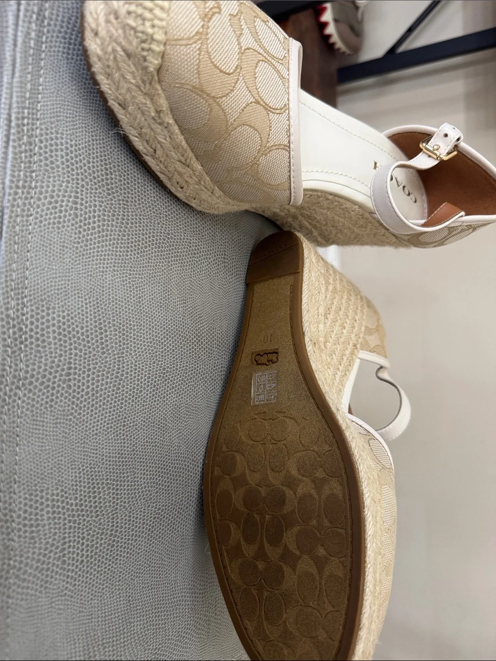 Coach Tan Signature Canvas Espadrille Wedge Sandals Size 10
